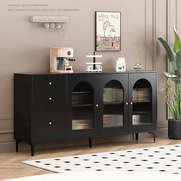 35.4" Vintage Black Sideboard - Engineered Wood with Drawers, Shelves, Doors Included